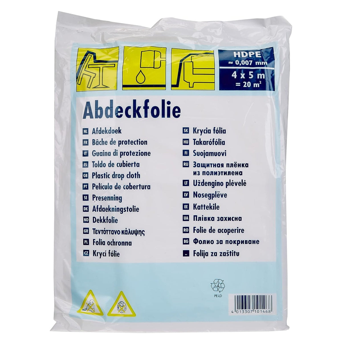 Abdeckfolie Abdeckplane 20m² - 4x5m transparent 7µ in – Produktbild von Derendo