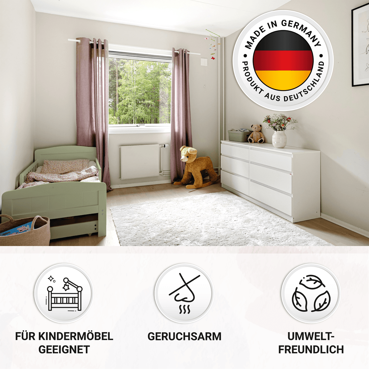 Derendo Möbelfarbe Salbeigrün 2,5 L – Holzfarbe für Innen – Ohne Schleifen, Hochdeckend & Wasserbasiert – Für Möbel, Türen & Küchen – Umweltfreundlich & Geruchsarm in – Produktbild von Derendo