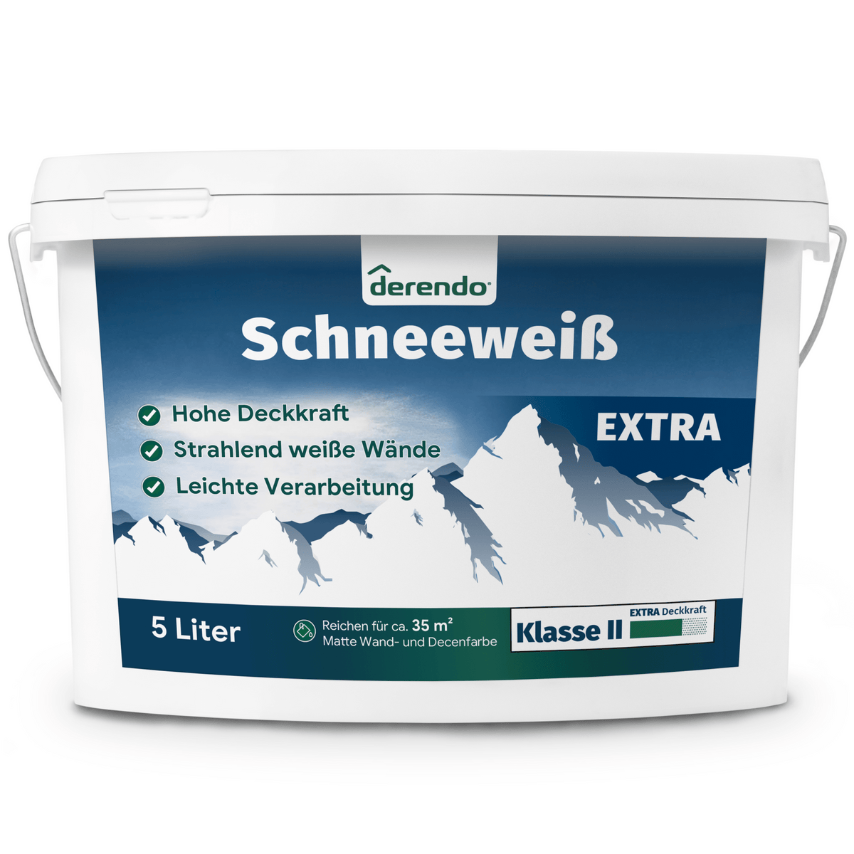 Derendo Wandfarbe Schneeweiss - mit EXTRA Deckkraft in 5 Liter – Produktbild von Derendo