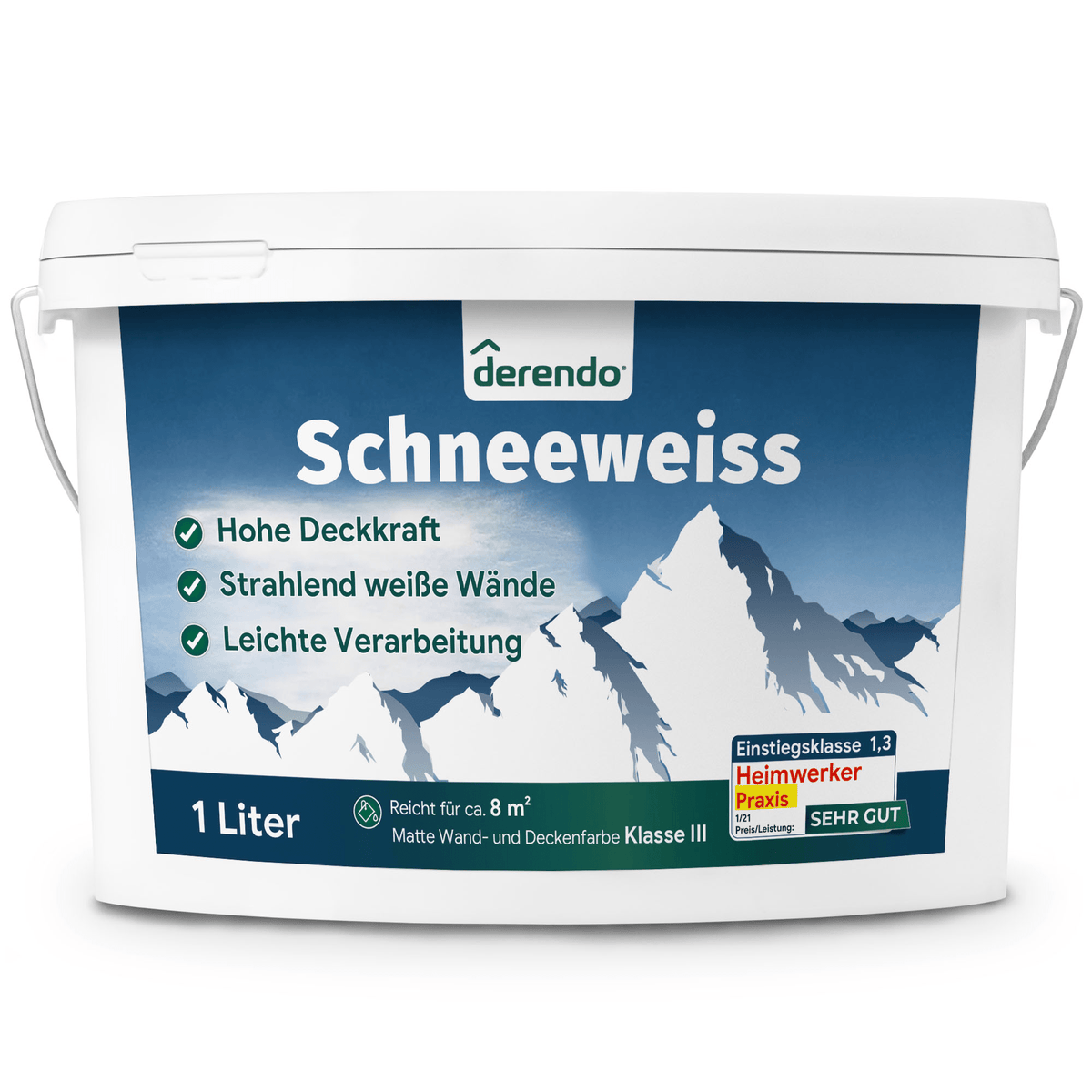 Derendo Wandfarbe Schneeweiss - Unser Bestseller in 1 Liter – Produktbild von Derendo