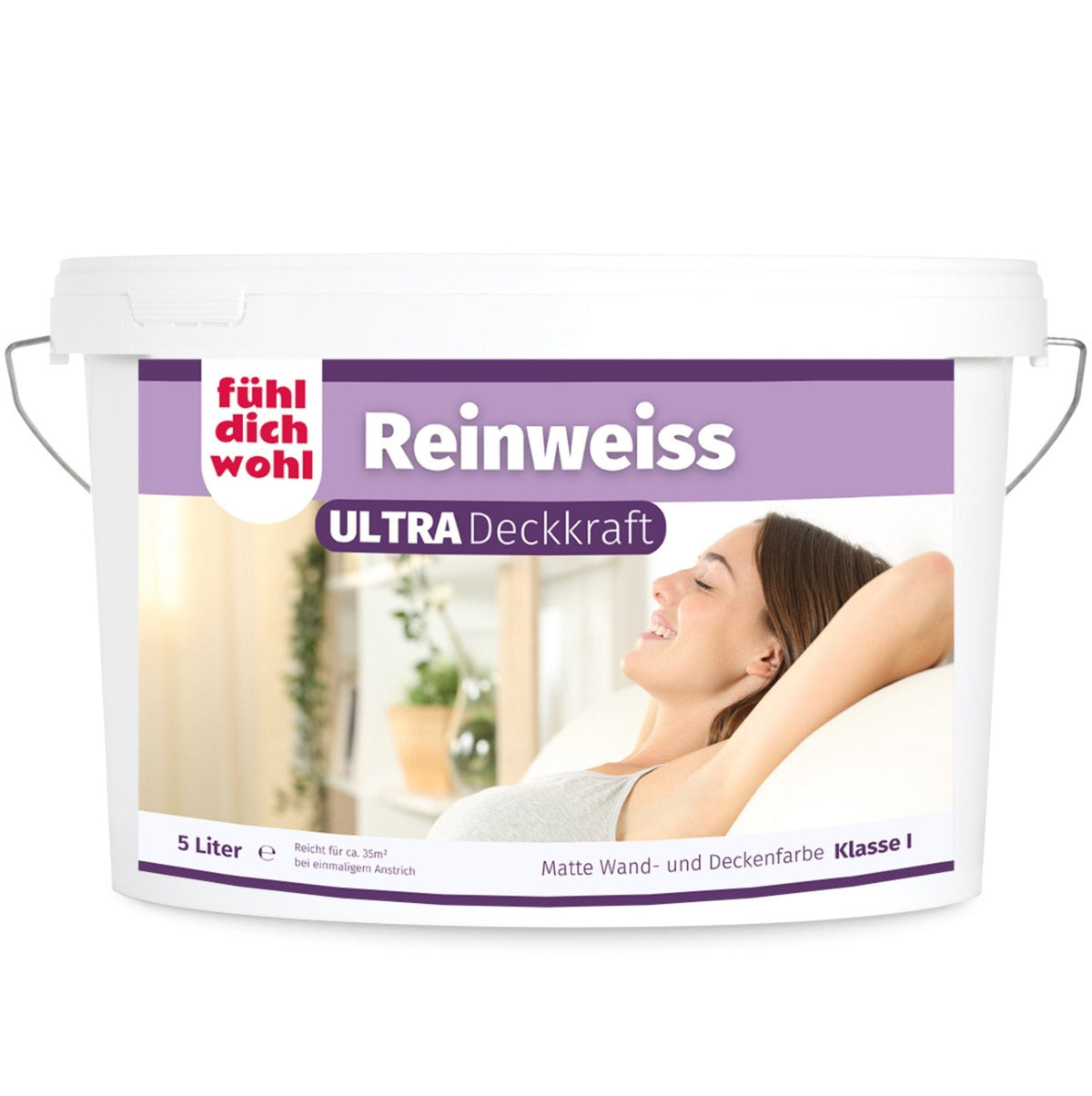 Fühl Dich Wohl Wandfarbe Reinweiss ULTRA Deckkraft - Unsere Beste - in 5 Liter – Produktbild von Derendo