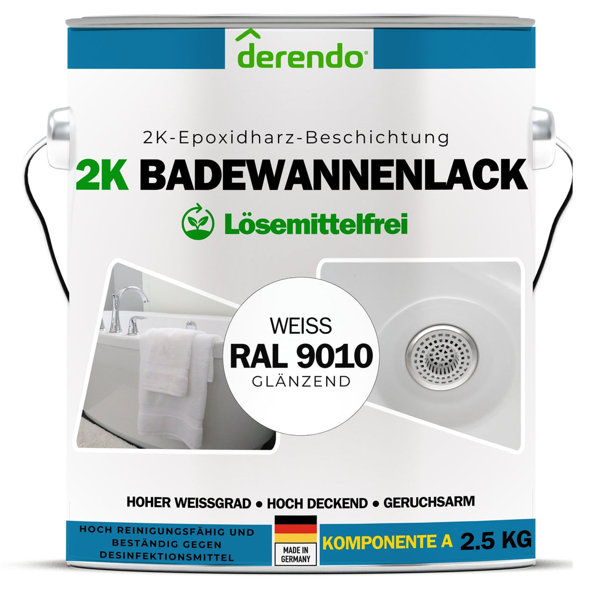 2K Badewannenlack weiß - RAL 9010 in 1.0 kg – Produktbild von Derendo