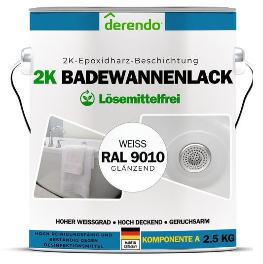 2K Badewannenlack weiß - RAL 9010 in 1.0 kg – Produktbild von Derendo