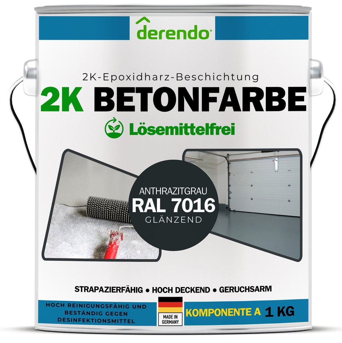 2K Betonfarbe Lack grau - RAL7016 in 1kg – Produktbild von Derendo