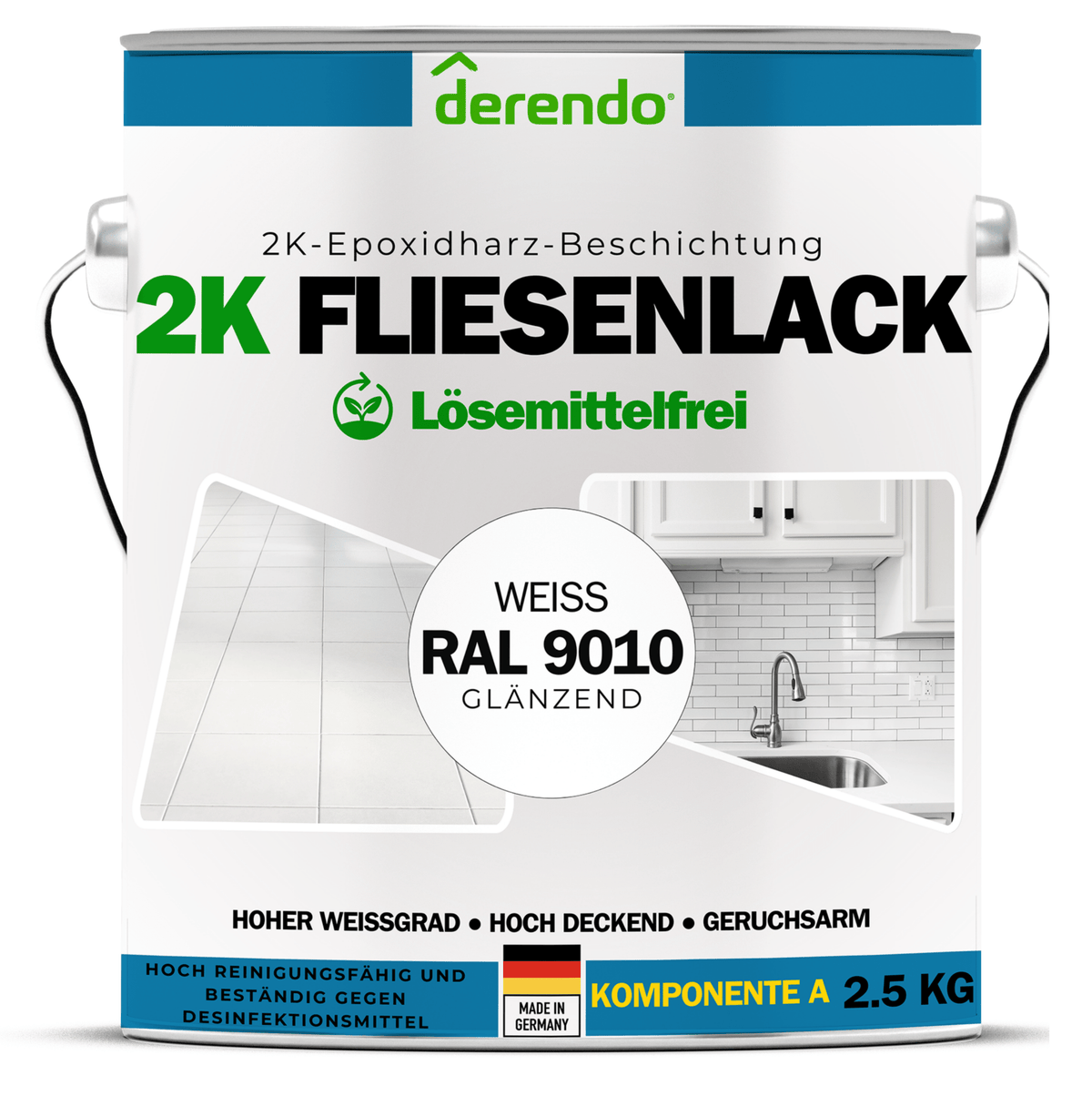 2K Fliesenlack weiß - RAL9010 in 2.5 kg – Produktbild von Derendo