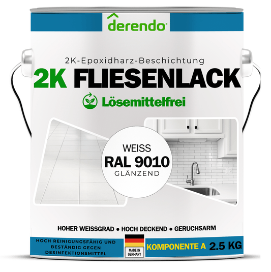 2K Fliesenlack weiß - RAL9010 in 2.5 kg – Produktbild von Derendo