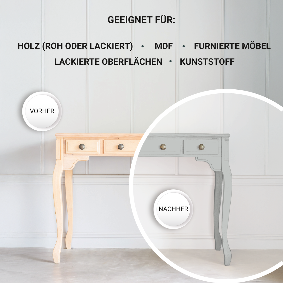 Derendo Möbelfarbe Lichtgrau 2,5 L – Holzfarbe für Innen – Ohne Schleifen, Hochdeckend & Wasserbasiert – Für Möbel, Türen & Küchen – Umweltfreundlich & Geruchsarm