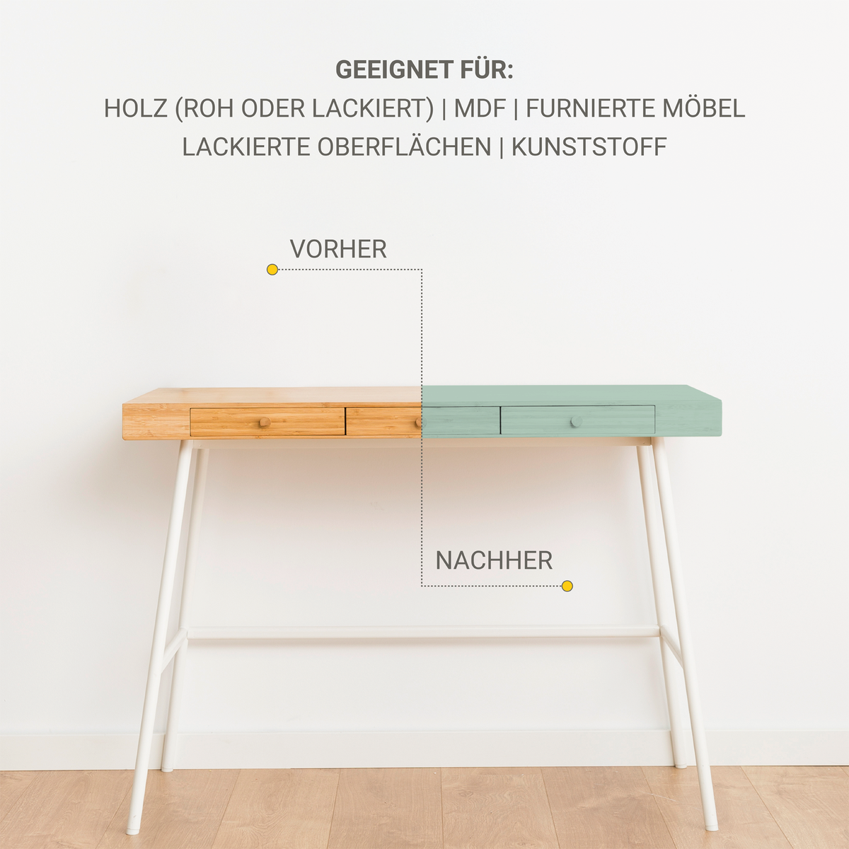 Derendo® Möbelfarbe Salbeigrün 750ml – Möbelfarbe ohne Schleifen + Lackier-Roller-Set