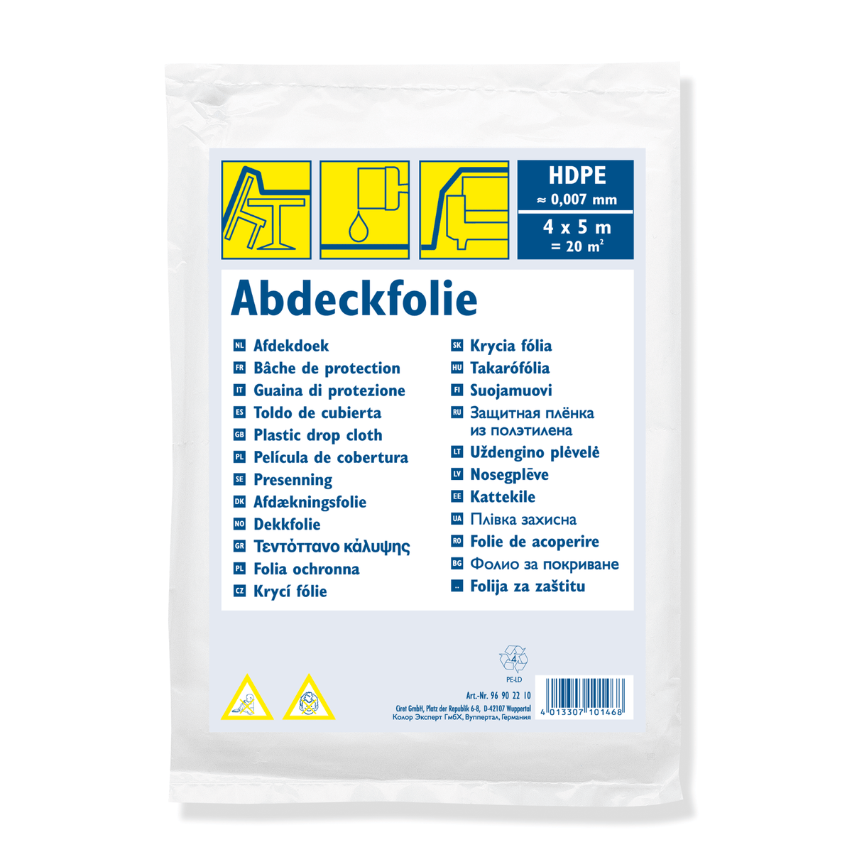 Derendo® Abdeckfolie 7 µ – HDPE Abdeckplane 4 × 5 m, 20 m², transparent in – Produktbild von Derendo