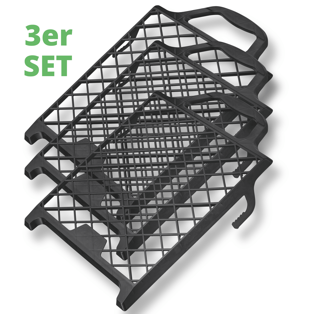 Derendo® Abstreifgitter Kunststoff 29 × 27 cm – schwarz, mit Haken in 3er Set – Produktbild von Derendo
