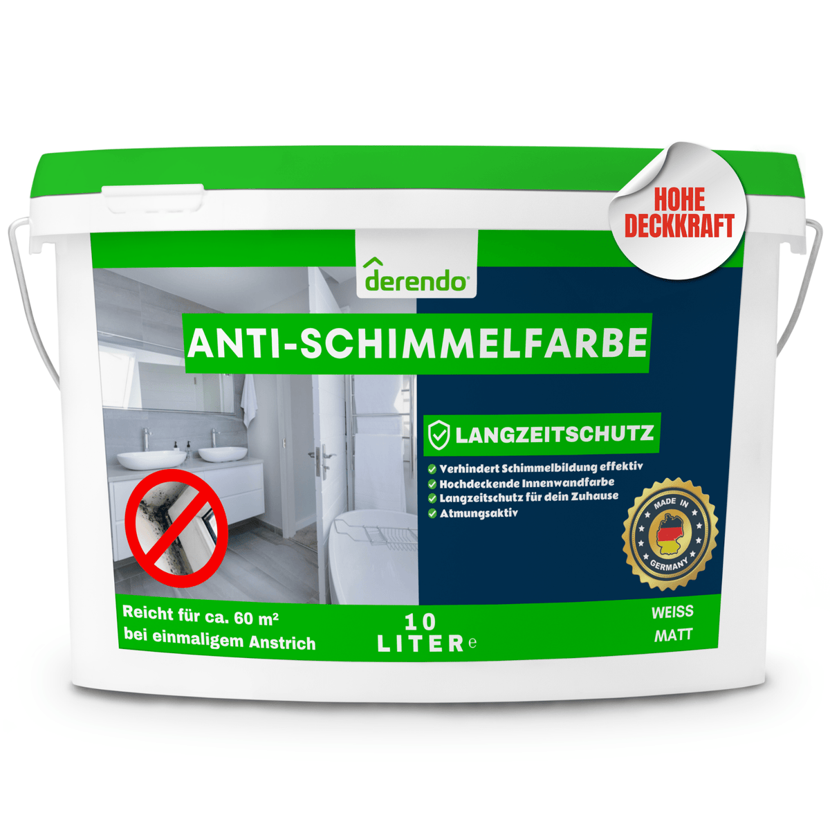 Derendo Anti Schimmelfarbe - Schimmelentferner Langzeitschutz in 2.5 Liter – Produktbild von Derendo