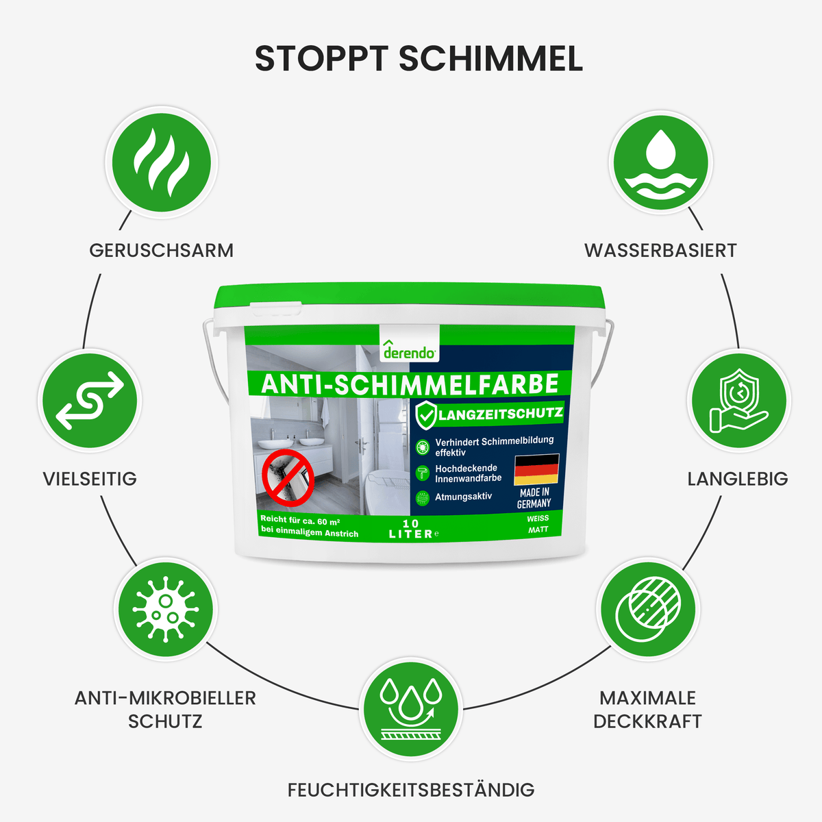 Derendo Anti Schimmelfarbe - Wandfarbe gegen Schimmel Langzeitschutz in 1 Liter – Produktbild von Derendo