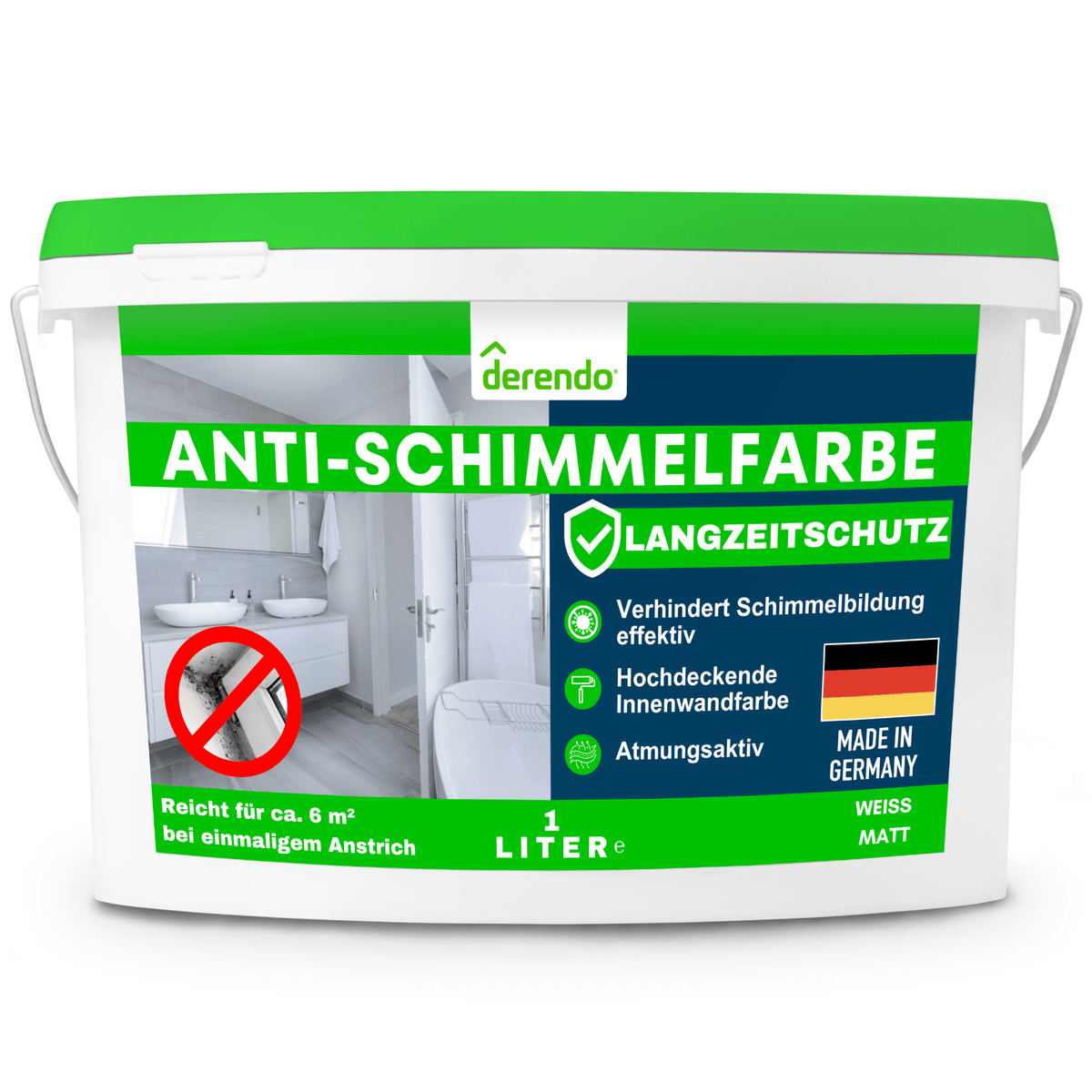 Derendo Anti Schimmelfarbe - Wandfarbe gegen Schimmel Langzeitschutz in 1 Liter – Produktbild von Derendo