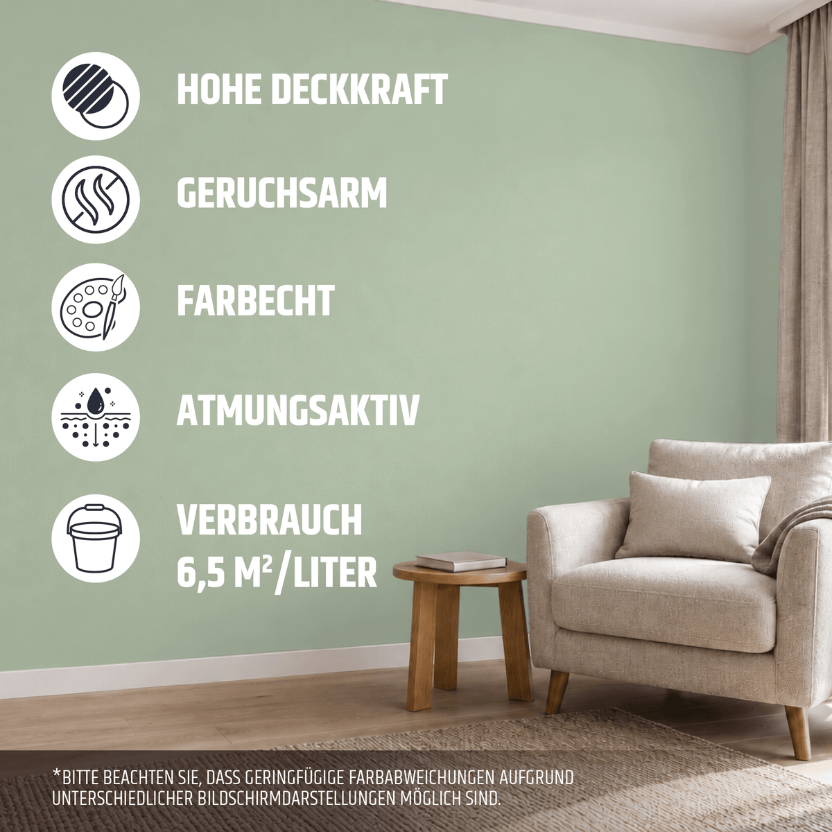 Derendo Exklusive Wandfarbe sanftes Salbei grün in 2.5l – Produktbild von Derendo