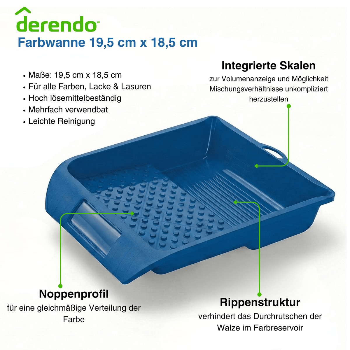 Derendo® Farbwanne – robuste Kunststoff - Farbwanne mit Maßskala für Farbe & Lack in – Produktbild von Derendo