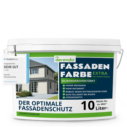 Derendo Fassadenfarbe Altweiss mit EXTRA Wetterschutz in 10 Liter – Produktbild von Derendo