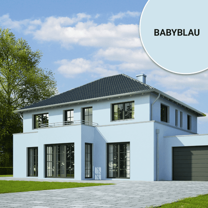 Derendo Fassadenfarbe Babyblau mit ULTRA Wetterschutz und Abperleffekt in 10L – Produktbild von Derendo