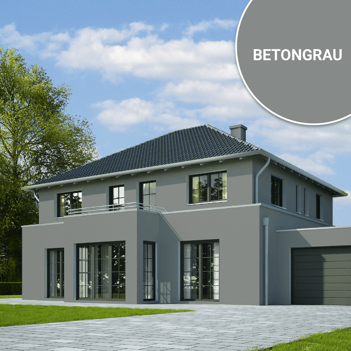 Derendo Fassadenfarbe Betongrau mit ULTRA Wetterschutz und Abperleffekt in 10L – Produktbild von Derendo