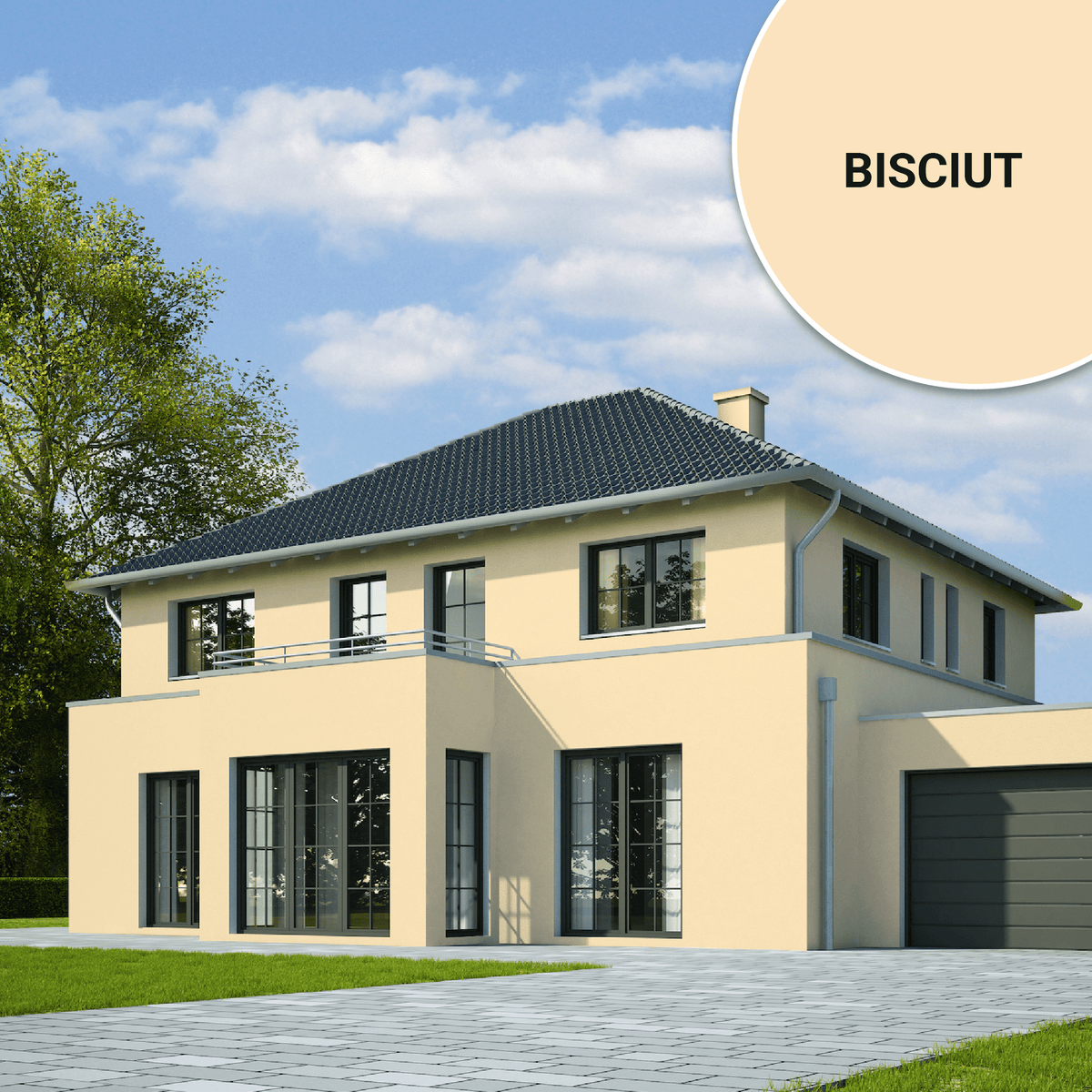 Derendo Fassadenfarbe Biscuit mit ULTRA Wetterschutz und Abperleffekt in 2.5L – Produktbild von Derendo