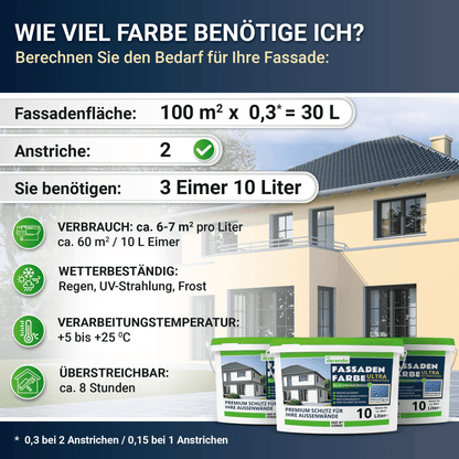 Derendo Fassadenfarbe Biscuit mit ULTRA Wetterschutz und Abperleffekt in 2.5L – Produktbild von Derendo