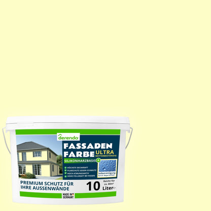 Derendo Fassadenfarbe Buttergelb mit ULTRA Wetterschutz und Abperleffekt in 10L – Produktbild von Derendo