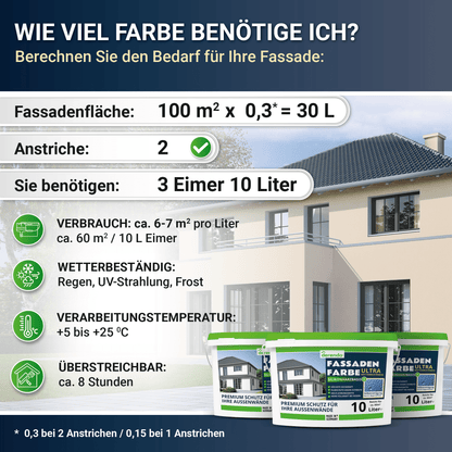 Derendo Fassadenfarbe Cookie mit ULTRA Wetterschutz und Abperleffekt in 10L – Produktbild von Derendo