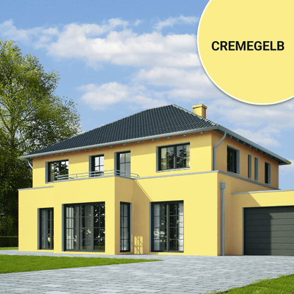 Derendo Fassadenfarbe Cremegelb mit ULTRA Wetterschutz und Abperleffekt in 10L – Produktbild von Derendo