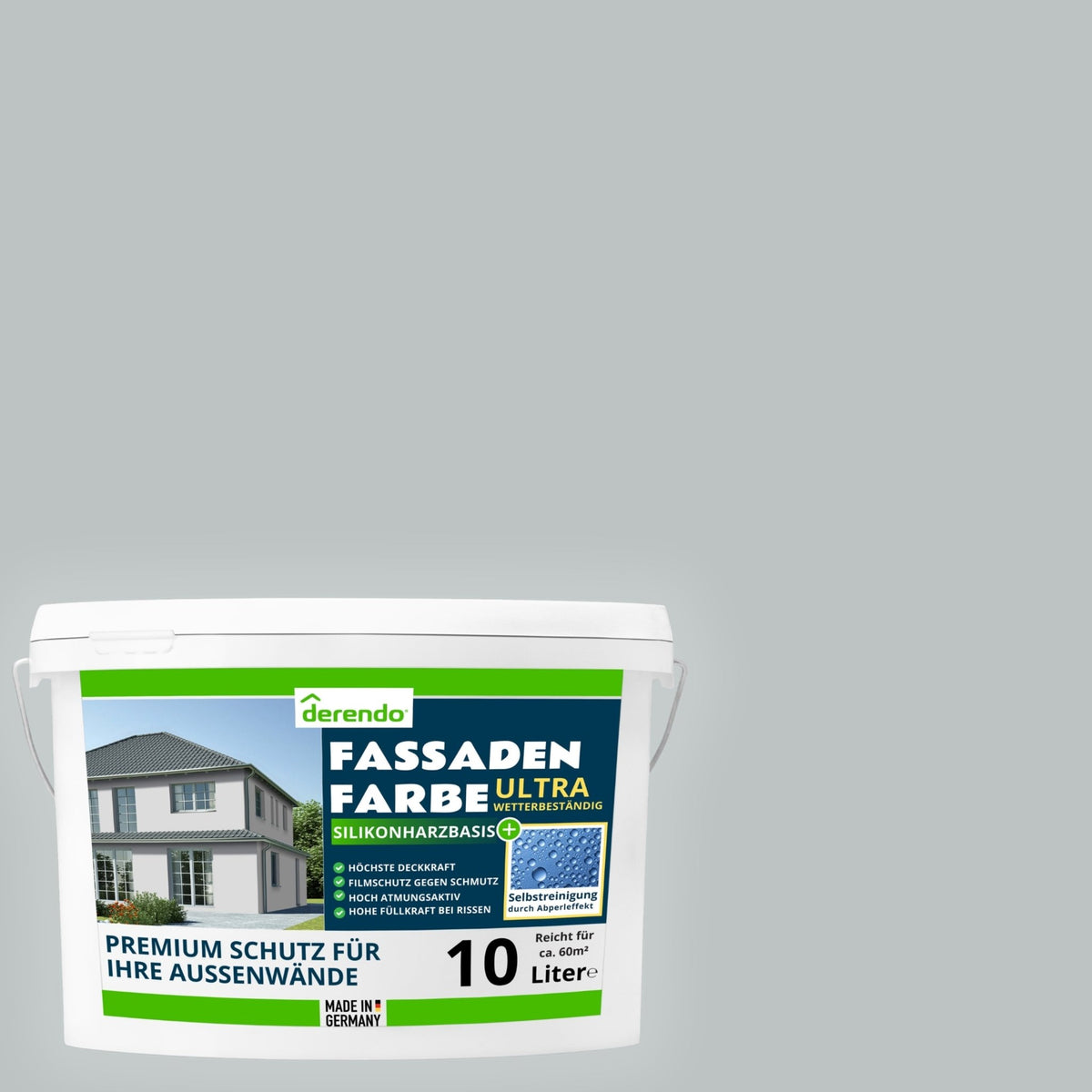 Derendo Fassadenfarbe Elefantengrau mit ULTRA Wetterschutz und Abperleffekt - 4251604914637 - Derendo