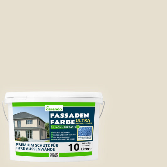 Derendo Fassadenfarbe Graubeige mit ULTRA Wetterschutz und Abperleffekt in 10L – Produktbild von Derendo
