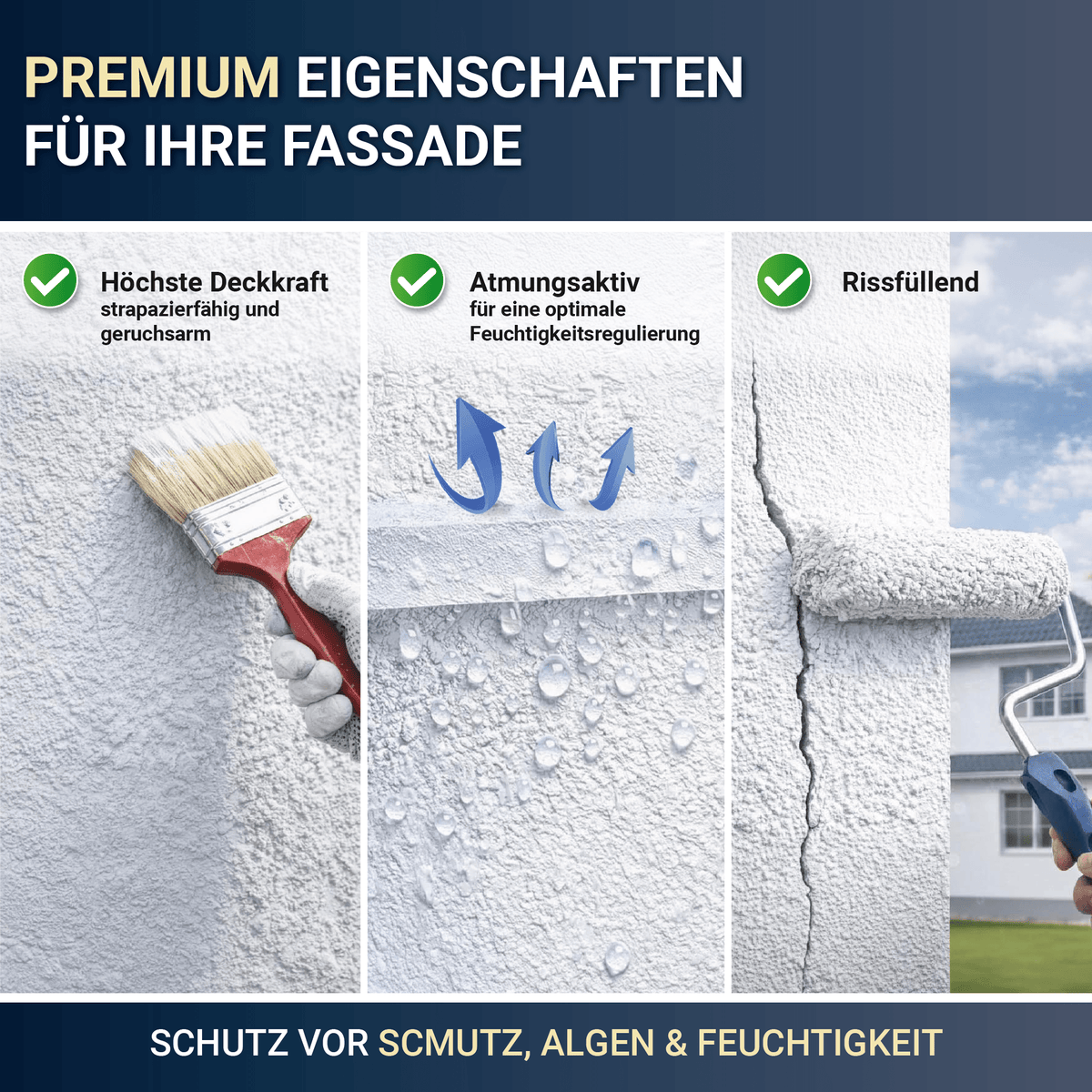 Derendo Fassadenfarbe Hellgrau mit ULTRA Wetterschutz und Abperleffekt in 10L – Produktbild von Derendo