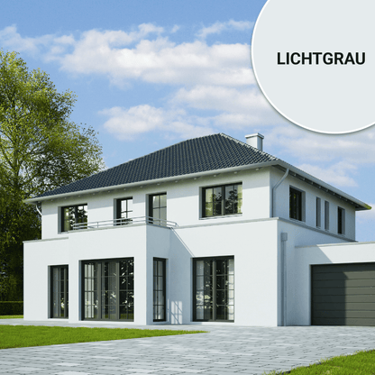 Derendo Fassadenfarbe Lichtgrau mit ULTRA Wetterschutz und Abperleffekt in 10L – Produktbild von Derendo