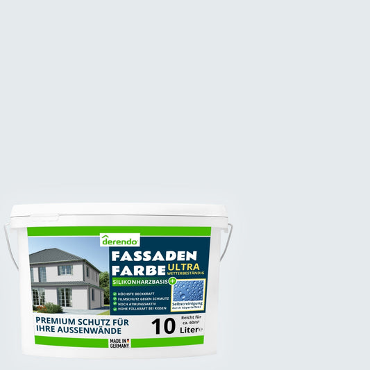 Derendo Fassadenfarbe Lichtgrau mit ULTRA Wetterschutz und Abperleffekt in 10L – Produktbild von Derendo