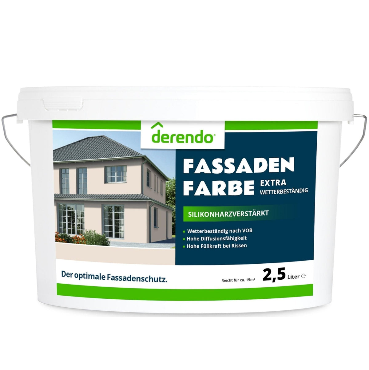 Derendo Fassadenfarbe Perlbeige mit EXTRA Wetterschutz in 2.5 Liter – Produktbild von Derendo
