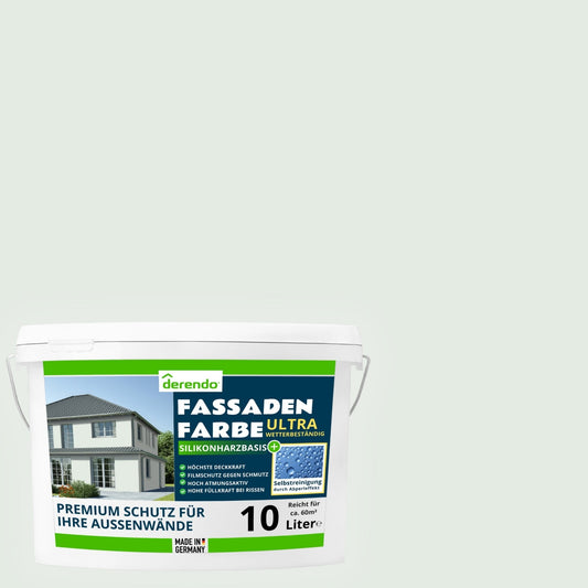 Derendo Fassadenfarbe Weissgrün mit ULTRA Wetterschutz und Abperleffekt in 10L – Produktbild von Derendo