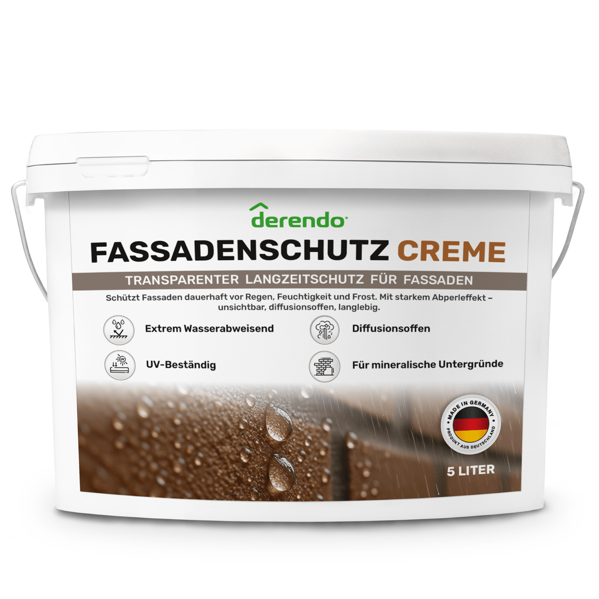 Derendo Fassadenschutzcreme Transparent – Farblose Imprägnierung für Ziegel, Klinker, Mauerwerk & Naturstein in 5l – Produktbild von Derendo