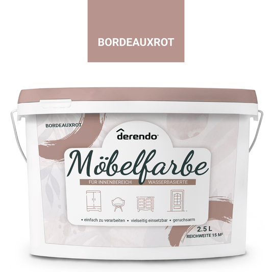 Derendo Möbelfarbe Bordeauxrot 2,5 L – Holzfarbe für Innen – Ohne Schleifen, Hochdeckend & Wasserbasiert – Für Möbel, Türen & Küchen – Umweltfreundlich & Geruchsarm in – Produktbild von Derendo