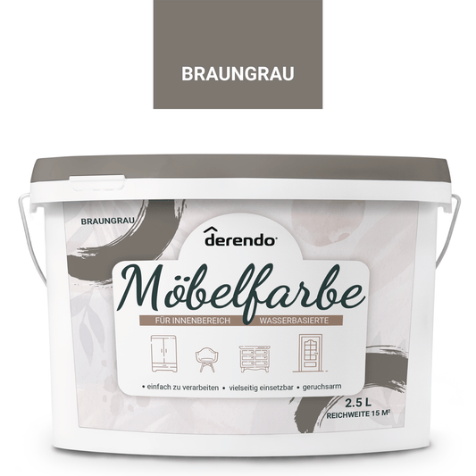 Derendo Möbelfarbe Braungrau 2,5 L – Holzfarbe für Innen – Ohne Schleifen, Hochdeckend & Wasserbasiert – Für Möbel, Türen & Küchen – Umweltfreundlich & Geruchsarm in – Produktbild von Derendo