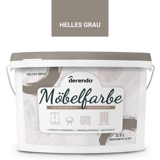Derendo Möbelfarbe Helles Grau 2,5 L – Holzfarbe für Innen – Ohne Schleifen, Hochdeckend & Wasserbasiert – Für Möbel, Türen & Küchen – Umweltfreundlich & Geruchsarm in – Produktbild von Derendo