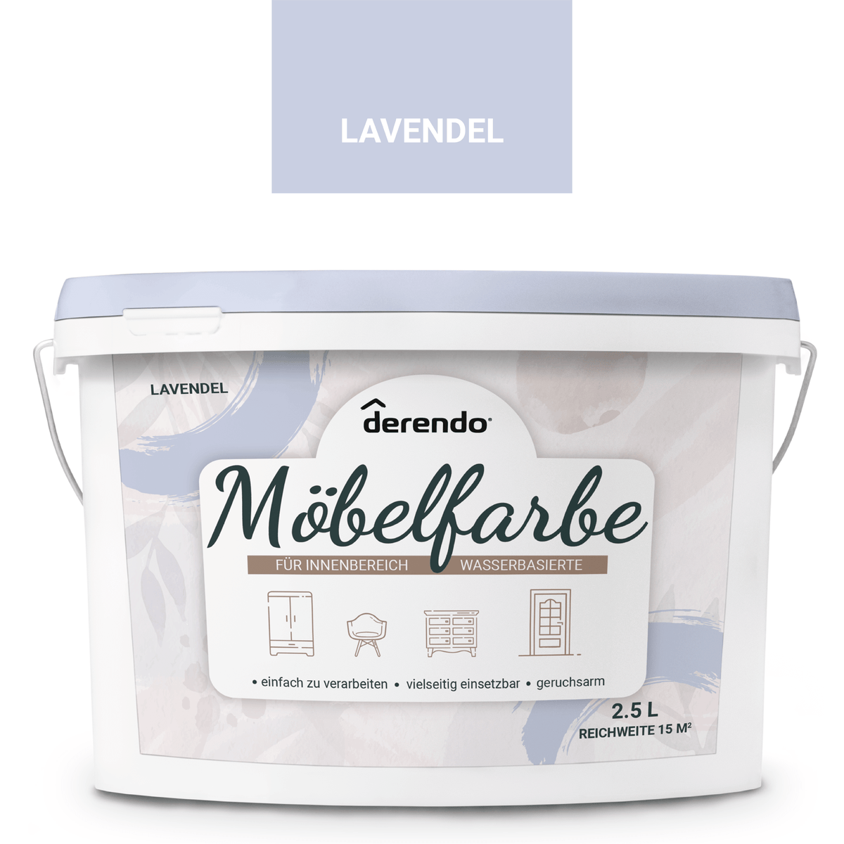 Derendo Möbelfarbe Lavendel 2,5 L – Holzfarbe für Innen – Ohne Schleifen, Hochdeckend & Wasserbasiert – Für Möbel, Türen & Küchen – Umweltfreundlich & Geruchsarm in – Produktbild von Derendo