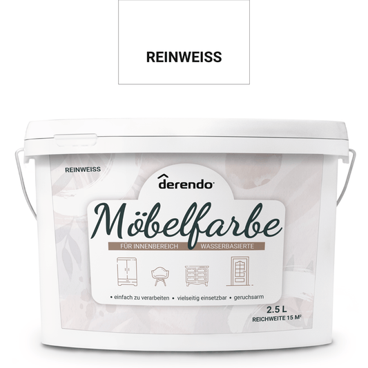 Derendo Möbelfarbe Reinweiss 2,5 L – Holzfarbe für Innen – Ohne Schleifen, Hochdeckend & Wasserbasiert – Für Möbel, Türen & Küchen – Umweltfreundlich & Geruchsarm in – Produktbild von Derendo