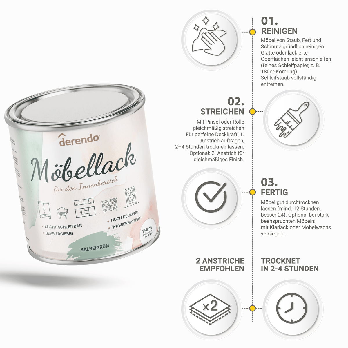 Derendo® Möbelfarbe Salbeigrün 750ml – Möbelfarbe ohne Schleifen in – Produktbild von Derendo