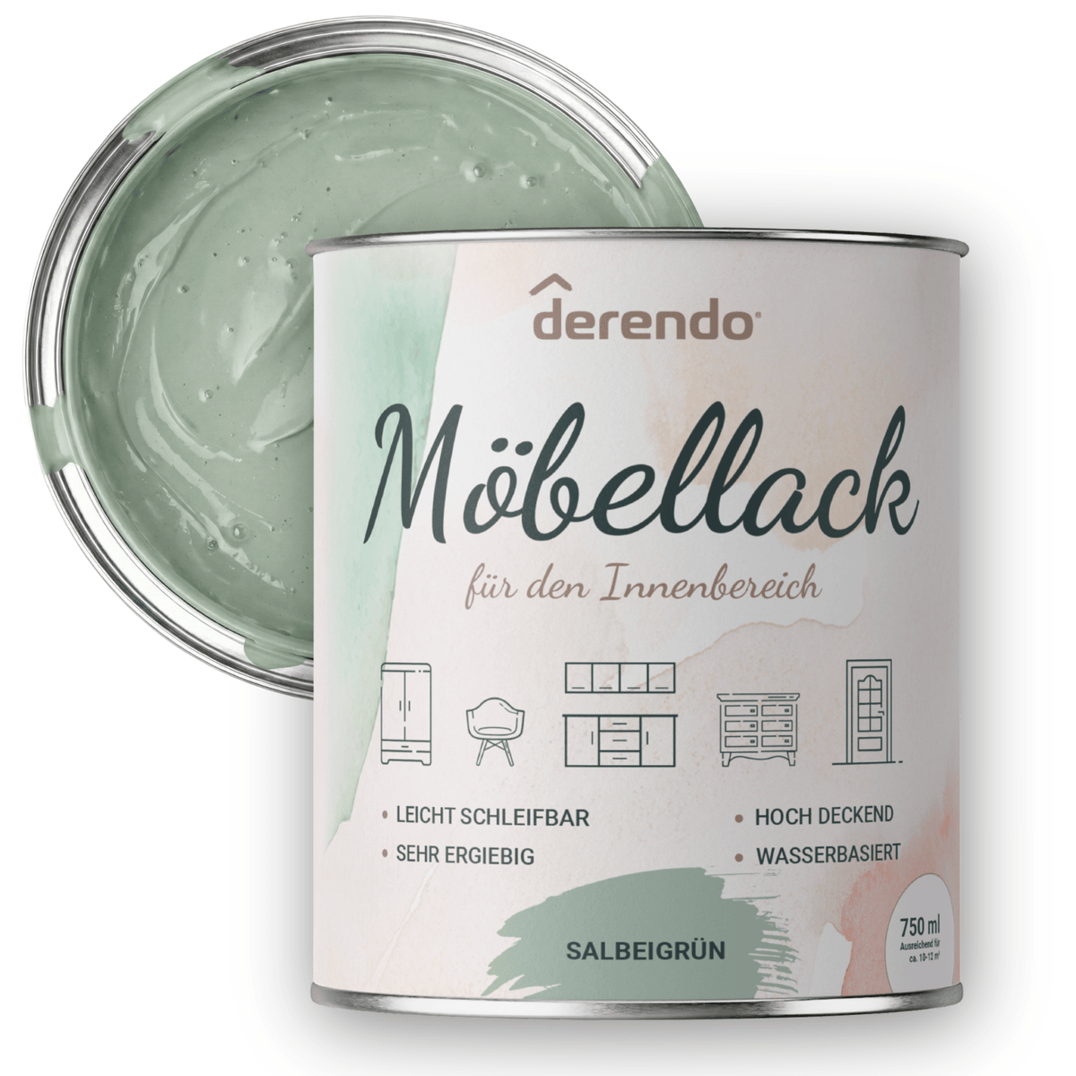 Derendo® Möbelfarbe Salbeigrün 750ml – Möbelfarbe ohne Schleifen in – Produktbild von Derendo
