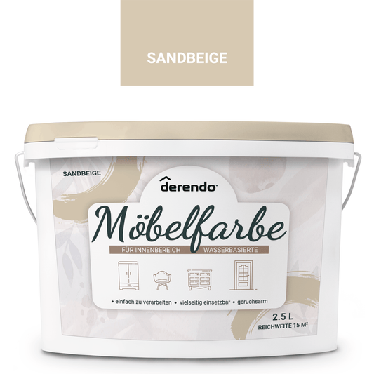 Derendo Möbelfarbe Sandbeige 2,5 L – Holzfarbe für Innen – Ohne Schleifen, Hochdeckend & Wasserbasiert – Für Möbel, Türen & Küchen – Umweltfreundlich & Geruchsarm in – Produktbild von Derendo