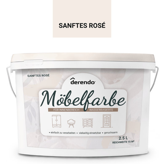 Derendo Möbelfarbe Sanftes Rosé 2,5 L – Holzfarbe für Innen – Ohne Schleifen, Hochdeckend & Wasserbasiert – Für Möbel, Türen & Küchen – Umweltfreundlich & Geruchsarm - 4251604929389 - Derendo