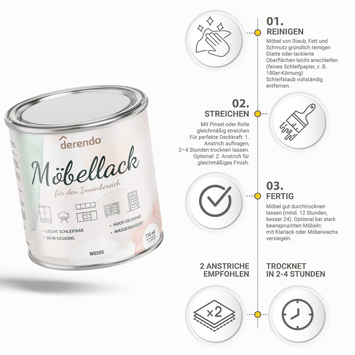 Derendo® Möbelfarbe Weiss 750ml – Möbelfarbe ohne Schleifen in – Produktbild von Derendo