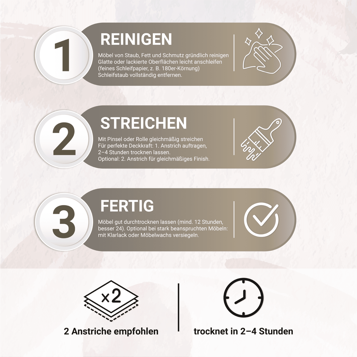 Derendo Möbelfarbe Braungrau 2,5 L – Holzfarbe für Innen – Ohne Schleifen, Hochdeckend & Wasserbasiert – Für Möbel, Türen & Küchen – Umweltfreundlich & Geruchsarm in – Produktbild von Derendo