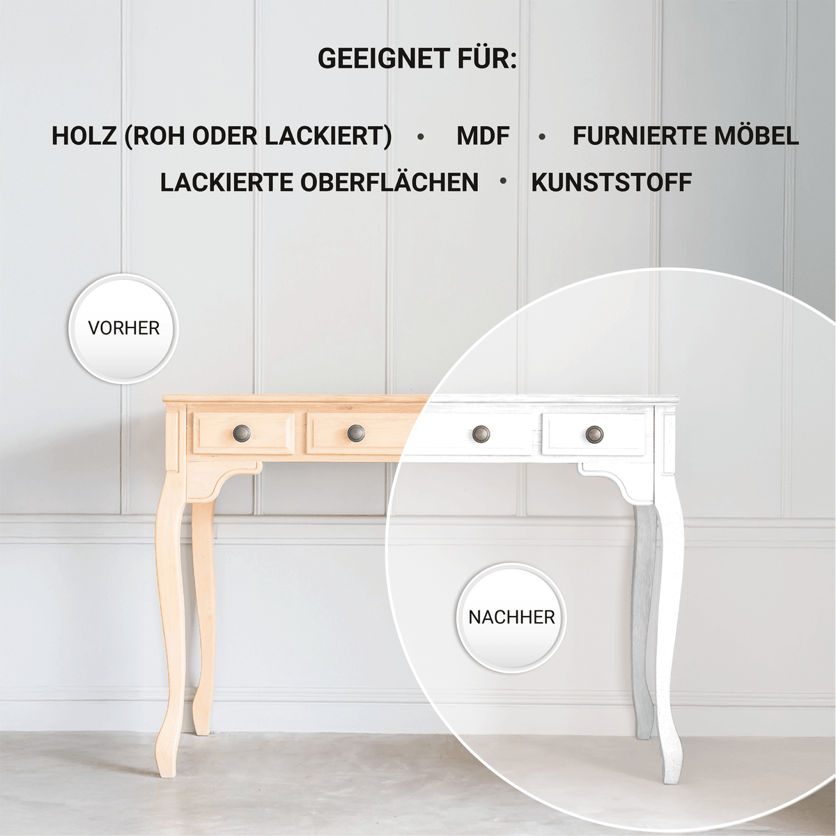 Derendo Möbelfarbe Reinweiss 2,5 L – Holzfarbe für Innen – Ohne Schleifen, Hochdeckend & Wasserbasiert – Für Möbel, Türen & Küchen – Umweltfreundlich & Geruchsarm in – Produktbild von Derendo