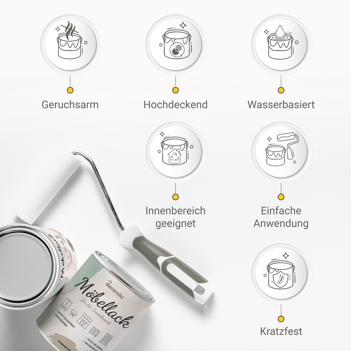 Derendo® Möbelfarbe Sandbeige 750ml – Möbelfarbe ohne Schleifen + Lackier-Roller-Set in – Produktbild von Derendo