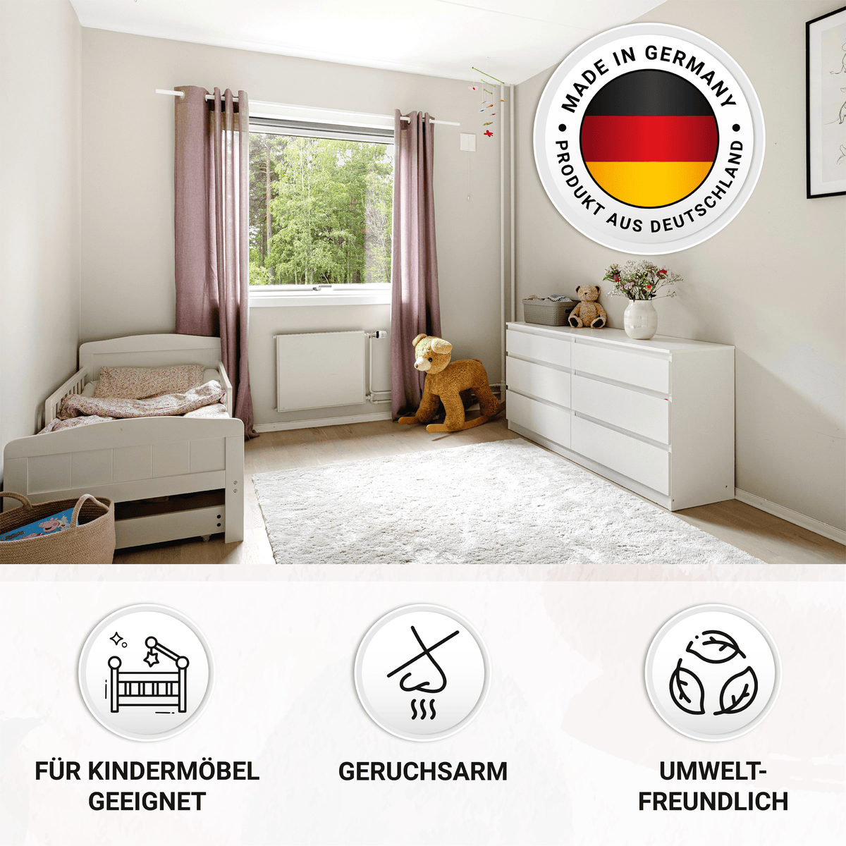 Derendo Möbelfarbe Sanftes Rosé 2,5 L – Holzfarbe für Innen – Ohne Schleifen, Hochdeckend & Wasserbasiert – Für Möbel, Türen & Küchen – Umweltfreundlich & Geruchsarm in 2.5 Liter – Produktbild von Derendo