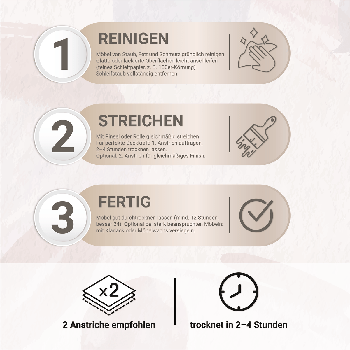 Derendo Möbelfarbe Sanftes Rosé 2,5 L – Holzfarbe für Innen – Ohne Schleifen, Hochdeckend & Wasserbasiert – Für Möbel, Türen & Küchen – Umweltfreundlich & Geruchsarm in 2.5 Liter – Produktbild von Derendo